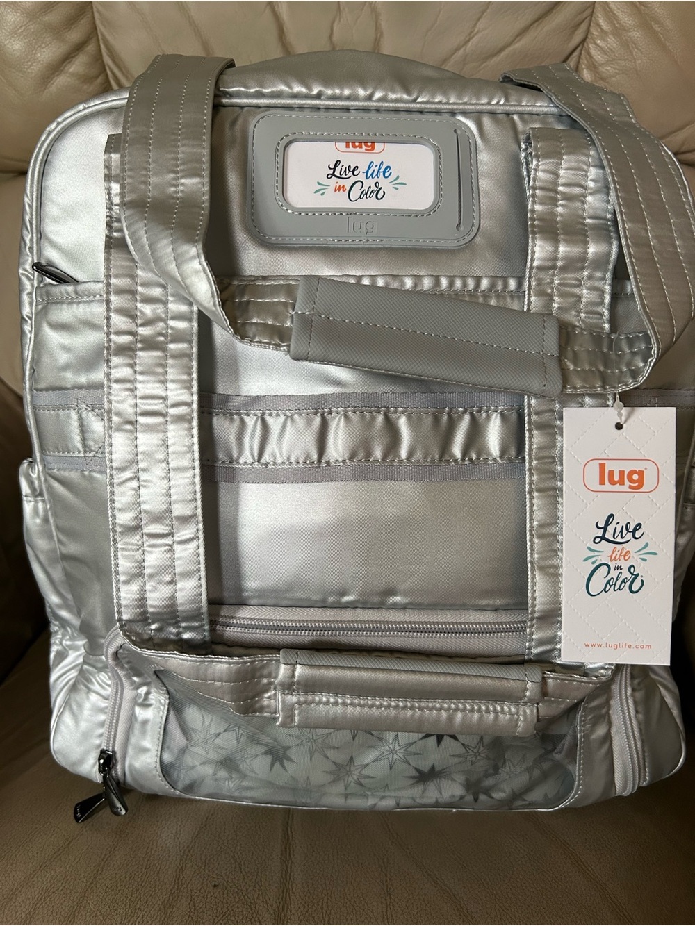 Lug Puddle Jumper LE Convertible Tote Metallic Silver Charm NEW FINAL PRICE DROP - Picture 6 of 12